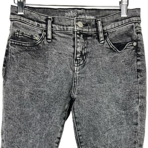 NY&Co Soho Sz 4 Ankle Legging Jeans Black Acid Washed Denim Frayed Raw Cut Hem - Picture 3 of 11